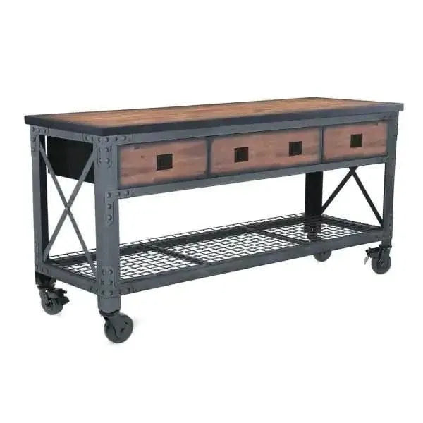 Building Products 72 in. 3-Drawers Rolling Industrial Workbench and Wood Top N9