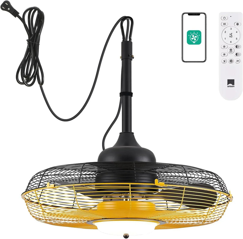 Outdoor Ceiling Fan with Light, Plug in Ceiling Fan with Remote, Gazebo Fans Outdoor Hanging for Patios Waterproof, Wet Rated Hanging Fan with App Control W1