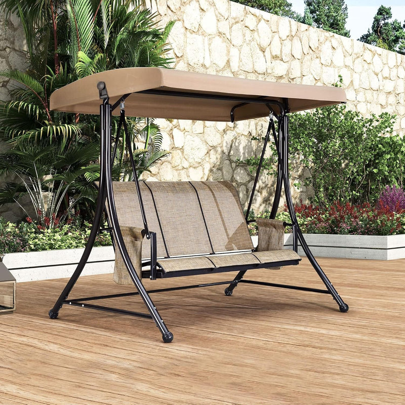3 luxurious outdoor deck swings, with a weather-resistant steel frame, adjustable tilted canopy, brown model D9