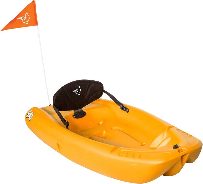 Pelican Solo EVO DLX - Kids Sit on top Kayak with Paddle and Decals - Mango - Twin Tunnel Hull with Swim up Deck - Lighweight & Durable W0