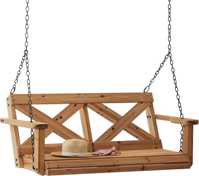 Backyard Discovery 55" Cedar Wood Farmhouse Outdoor Porch Swing Bench with Two-Person Seating, Durable Hanging Chains, Water-Resistant, Heavy-Duty 600 Lbs Weight Capacity for Patio, Deck, Garden B8