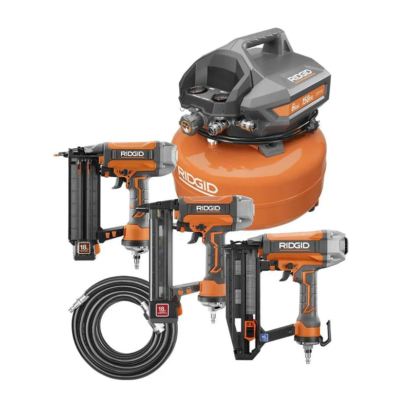 6 Gal. Portable Electric Pancake Air Compressor w/ 18GA Brad Nailer, 16GA Straight Finish Nailer, & 18GA Finish Stapler R69603FK P9