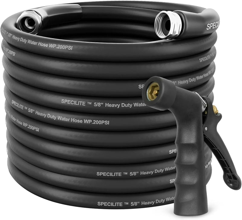 3/4" Hot/Cold Garden Hose 200 ft with Industrial High Pressure Nozzle, Flexible & Lightweight, 600psi Burst Rubber Water hose -50℉-158℉ With 3/4" Brass Fittings for Yard, Black R4