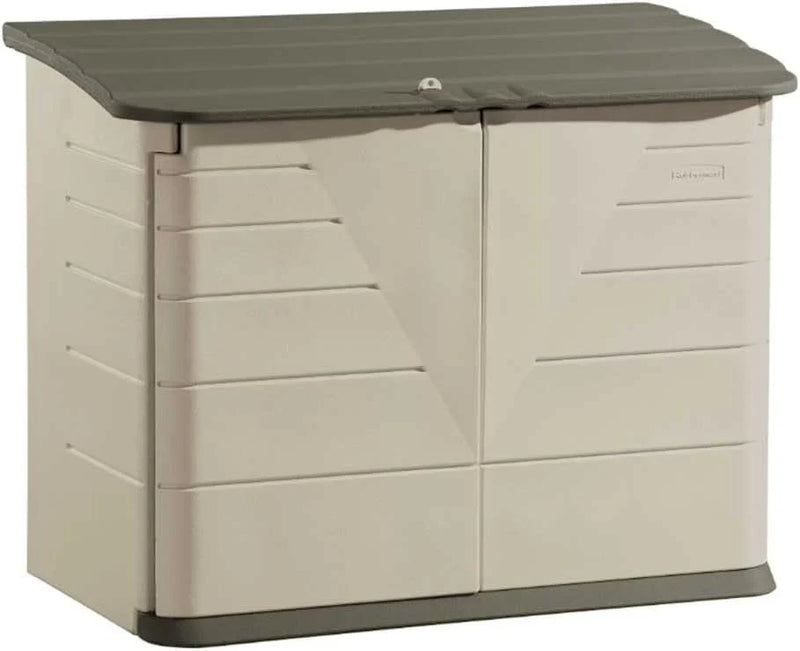 Poly resin outdoor storage shed, with floor (4.5 feet x 3 feet), weather-resistant, beige/brown, suitable for storing and organizing household/backyard/swimming pool chemicals/toys/garden tools/porch/terrace cushions. H9