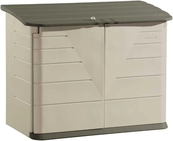 Poly resin outdoor storage shed, with floor (4.5 feet x 3 feet), weather-resistant, beige/brown, suitable for storing and organizing household/backyard/swimming pool chemicals/toys/garden tools/porch/terrace cushions. Y5