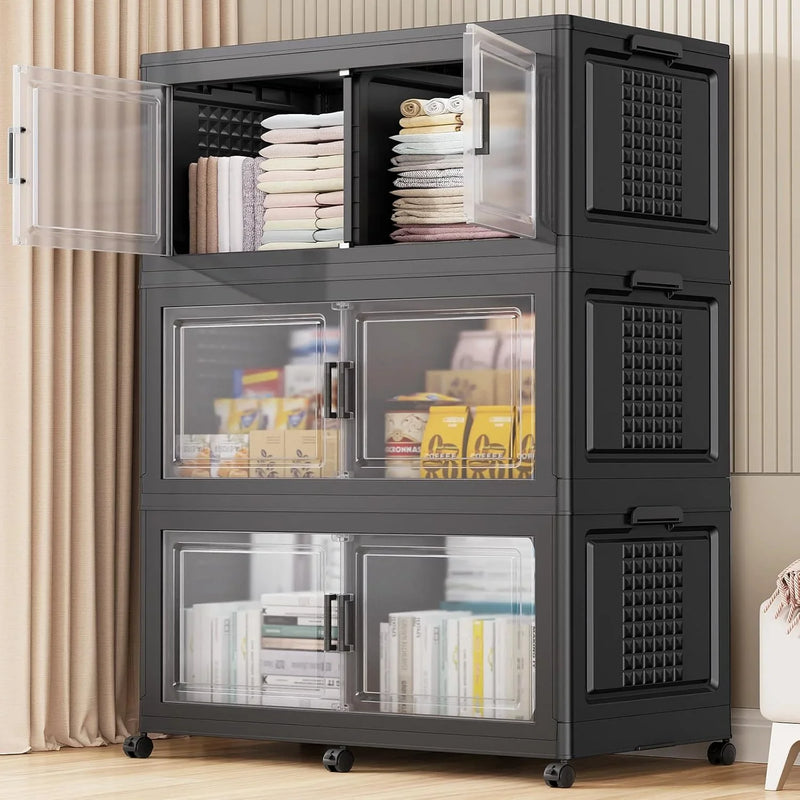 200Gal Extra Large Plastic Storage Bins with Lid & Wheels, Stackable Collapsible Bins with Dividers, Cube Closet Organizers and Storage Cabinet Shelves Box Roomy for Home Kitchen,4Pack White G4