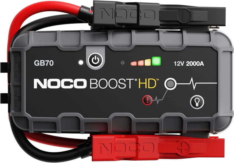 HD GB70 2000A UltraSafe Car Battery Jump Starter, 12V Battery Booster Pack, Jump Box, Portable Charger and Jumper Cables for 8.0L Gasoline and 6.0L Diesel Engines T2