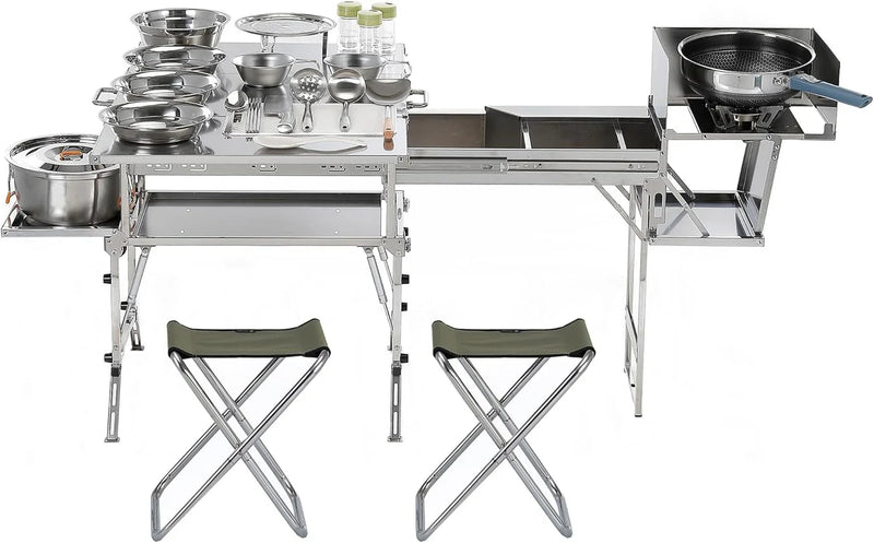 Portable Camping Table & Chairs Set – Foldable Outdoor Furniture with Storage Drawer for Picnics, Backyard & RV Travel M8