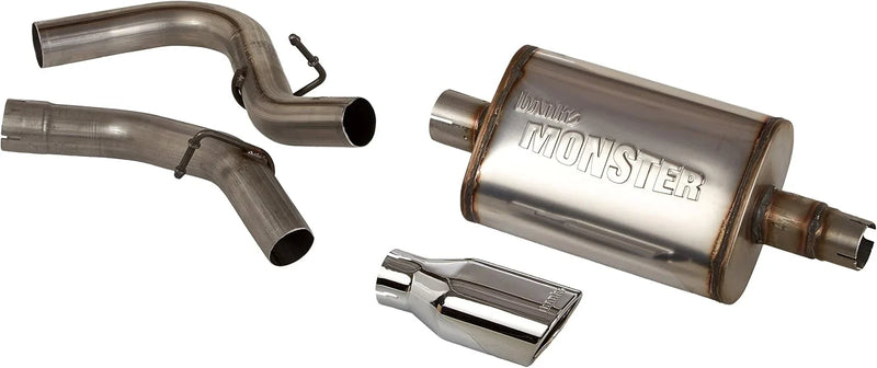The stainless steel undercarriage exhaust system is suitable for Jeep Wrangler. It includes a muffler and is available in silver color. N6