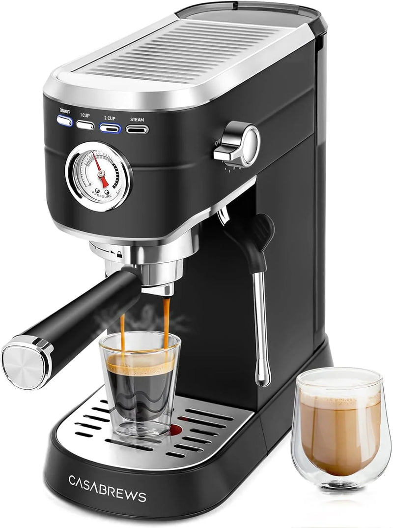 Espresso Machine 20 Bar, Compact Espresso Maker with Steam Milk Frother, Stainless Steel Coffee Machine with 34oz Removable Water Tank for Cappuccino, Latte, Silver R8