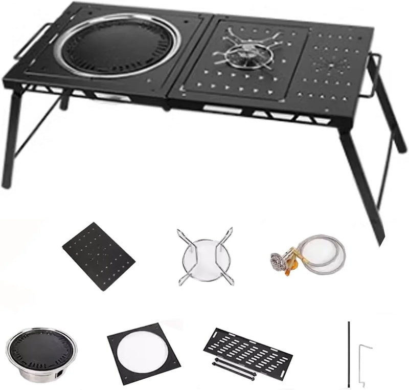 Folding Grill Table Metal Portable, Good Load-Bearing Capacity Items Can Be Hung on The Edge, Portable Camping Table, for Outdoor Picnic, BBQ, Cooking X9