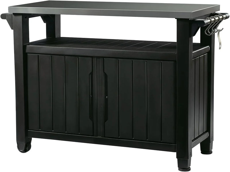 Outdoor Rolling Table Cart for Food Prep, Storage, Bar & Grill, Dark Brown J0