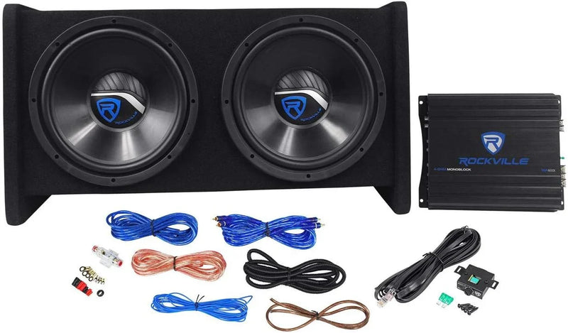 RV12.2B 1200W Dual 12" Car Subwoofer Enclosure Mono Amplifier Amp Kit L2