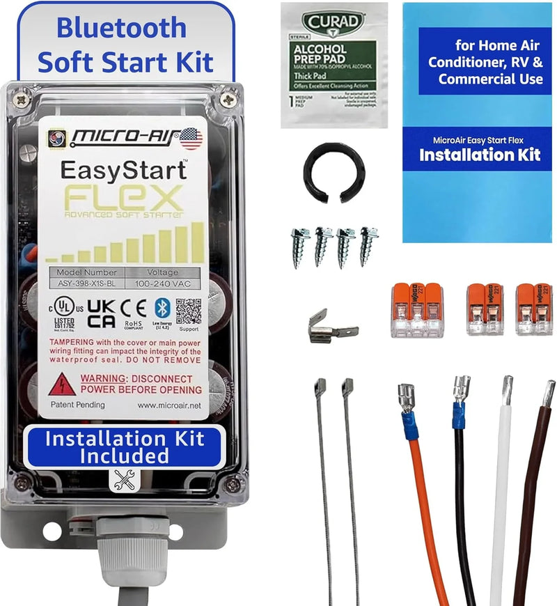 EasyStart FLEX 398 - Bluetooth Soft Start Kit for Home Air Conditioner, RV & Commercial Use, Works with Generators, Reduces Power Surge, Efficient Start-Up - Up to 6 Tons w/Installation Kit J2