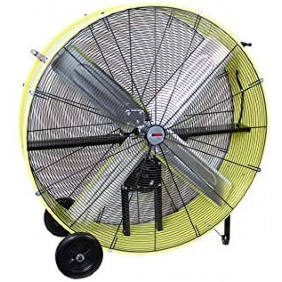 K Tool International 42′′ Belt Drive Drum Fan; Industrial, Garage, Shop, High Speed 2-Speed, Durable, Cut-Off Protection, Easy Mobility Rubber Wheels; SAFETY YELLOW KTI77743 G4