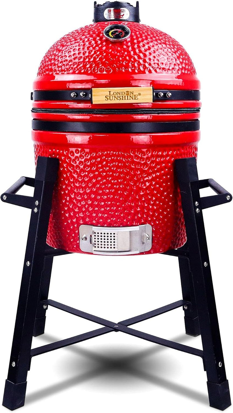 Ceramic Kamado Charcoal BBQ Grill and Smoker, Stainless Steel Grates -15" Ceramic with Tall Stand (GREEN) T6