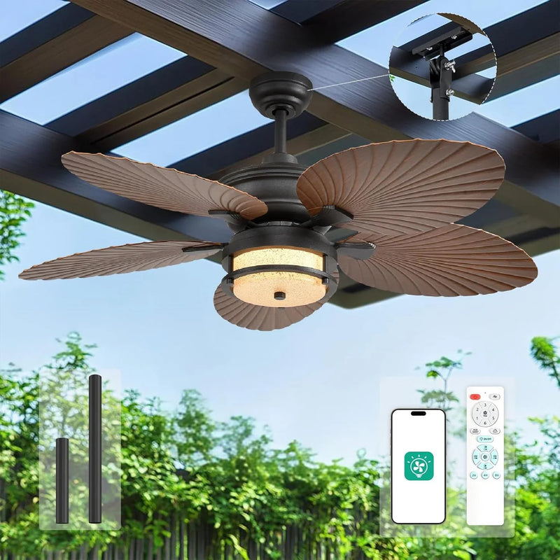 52-inch outdoor ceiling fan - tropical palm leaf fan - plug-in wall-mounted model H3