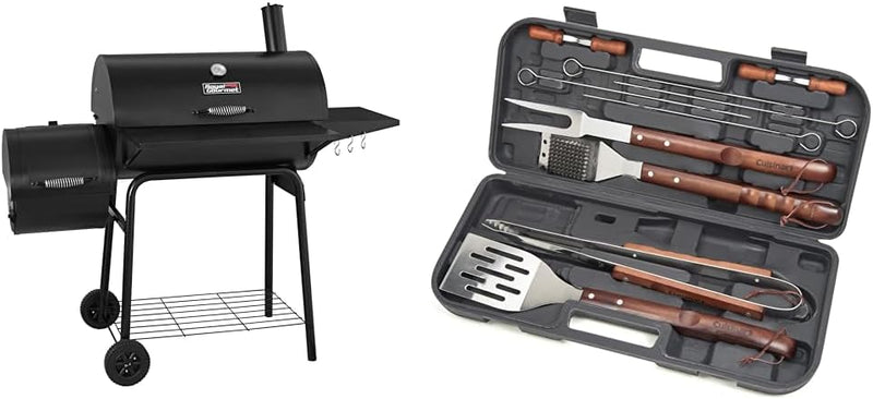 CC1830S 30" BBQ Charcoal Grill and Offset Smoker | 811 Square Inch cooking surface, Outdoor for Camping | Black M7