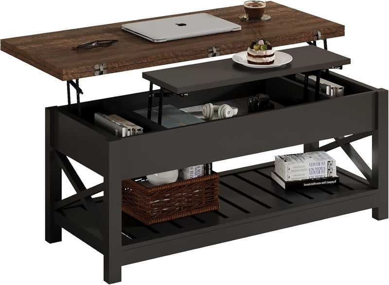 Multi-Function Convertible Coffee Table with Storage and Hidden Compartment, Converts to Dining Table, 40 White & Brown X1