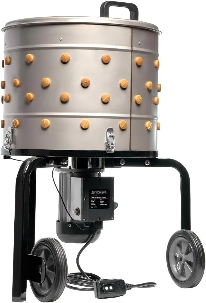 750W Chicken Plucker Poultry De-Feather Remover with 92 Soft Fingers Feather Plucking Machine 20" Drum Stainless Steel S3