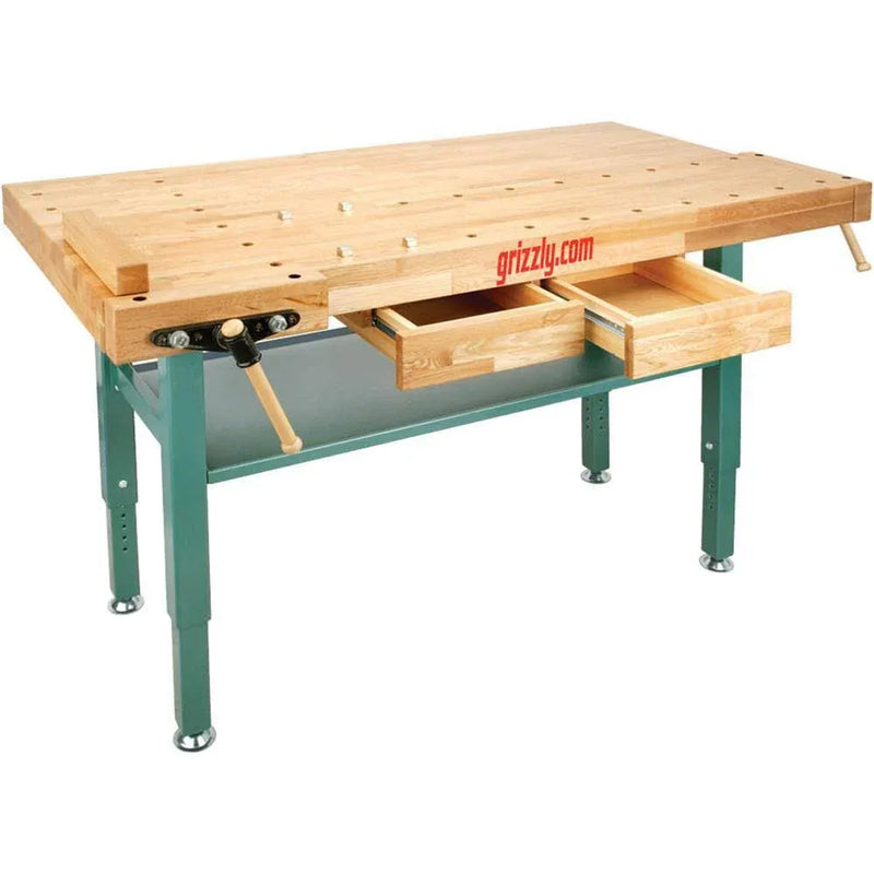Grizzly Industrial T10157 - Heavy-Duty Oak Workbench with Steel Legs S8