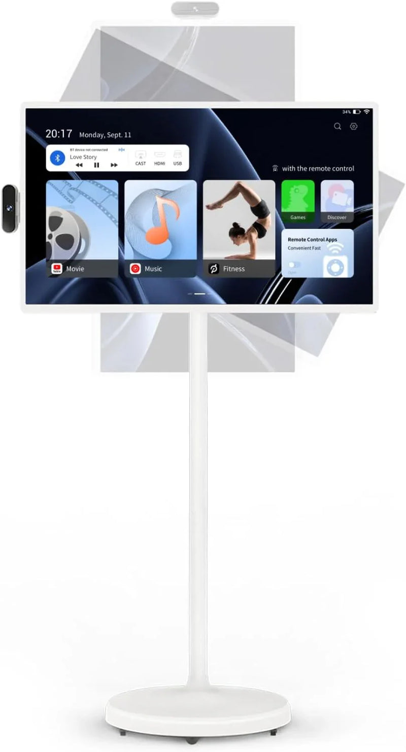32-Inch Portable TV, 1080P FHD Rolling TV on Wheels with Rotatable Touch Screen, Android 13 OS, 8G RAM 128G Storage, Built-in Battery, Full Swivel Rotation, Voice Remote Y8