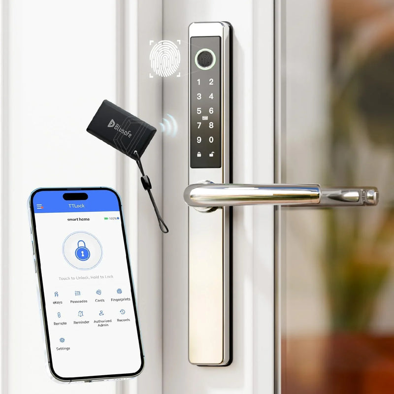 Smart Lock Fingerprint Door Lock with IC Card & App Control, Keyless Entry Smart Door Lock for 40–75mm Doors, Multipoint Locking System Door Lock Apply toWooden/Metal/PVC Door (OS Frosted Silver) G5