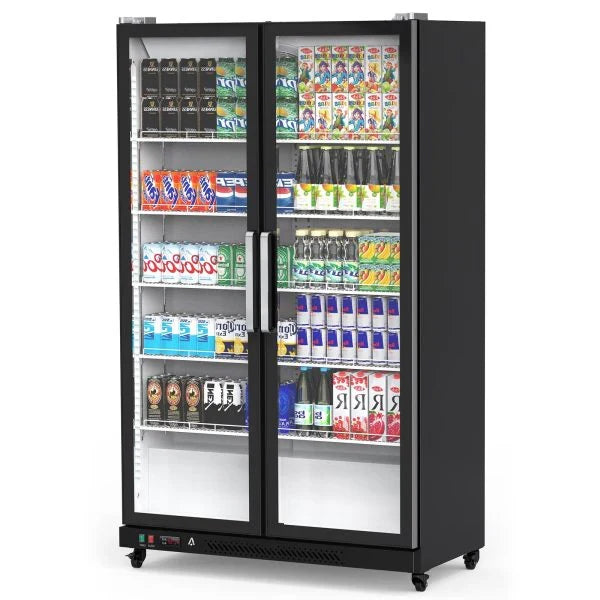 Commercial Refrigerator, Glass Door with LED Lighting – Upright Beverage Display Cooler for Home, Store, Gym, or Office, Featuring Double Swing Doors and 39 cu.ft X7