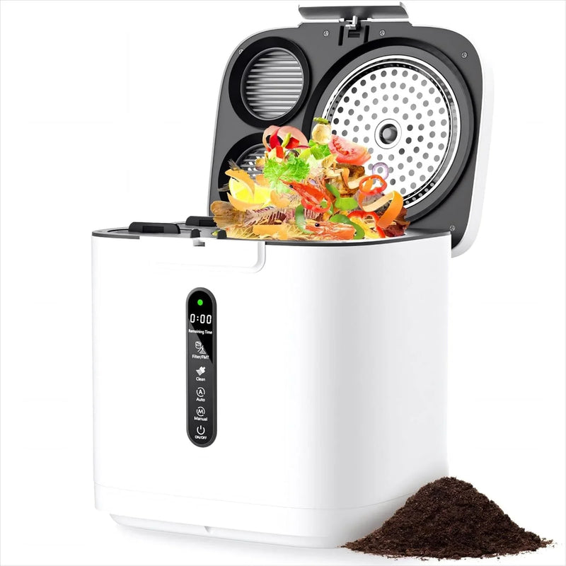 4L Electric Composter for Kitchen, Compost Bin for Countertop with Auto-Cleaning/Odor-Free/LED Display, Turn Kitchen Waste to Dry Compost Fertilizer, Indoor/Outdoor Compost Machine. Whites4 O3