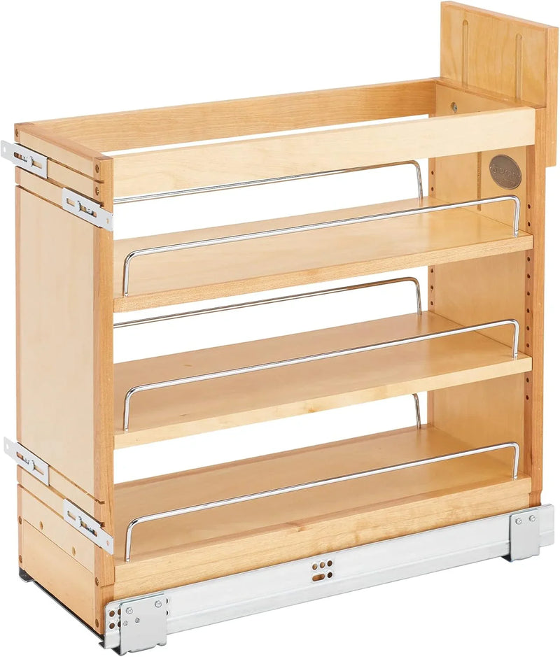 5-inch pull-out storage rack, suitable for bottom cabinets in kitchens/bathrooms, with a soft-closing slide rail for a spice rack/food storage rack, made of wood material E2
