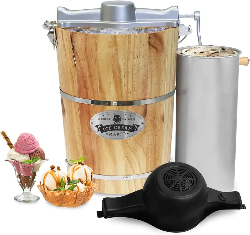 Elite Gourmet 6 Quart Vintage Wood Bucket Electric Ice Cream Maker Machine Q5