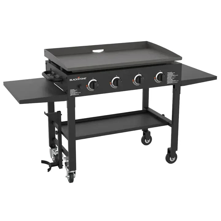 Blackstone 36 Inch Gas Griddle Cooking Station 4 Burner Flat Top Gas Grill Propane Fuelled Restaurant Grade Professional 36” Outdoor Griddle Station with Side Shelf (1554) F2