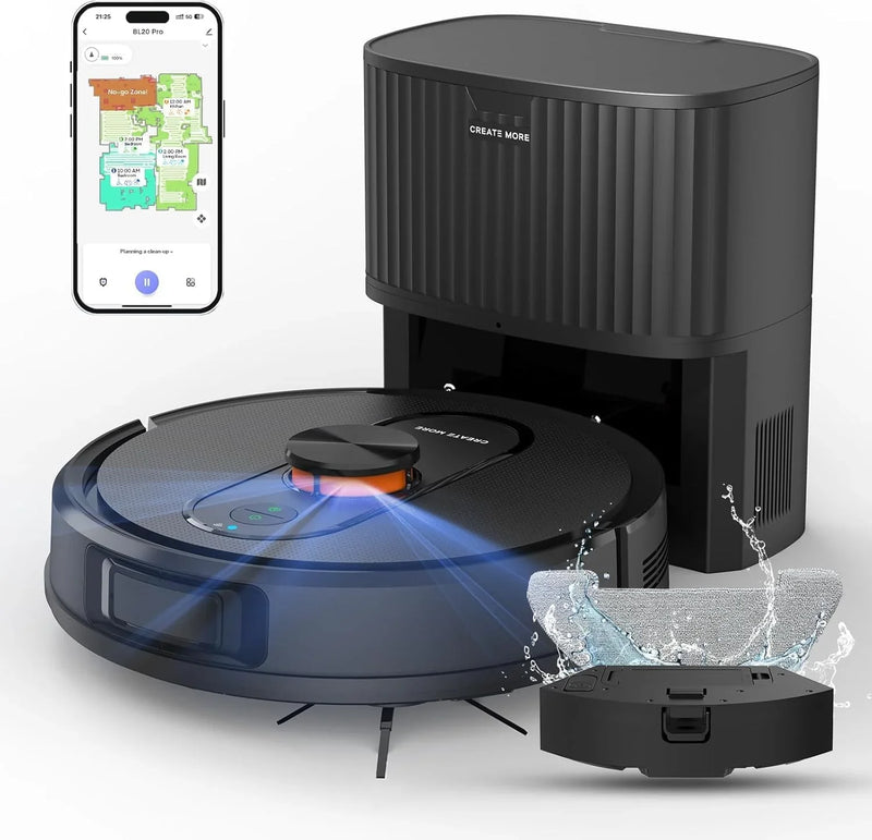 Robot Vacuum and Mop with Self-Emptying, 5000Pa Robotic Vacuum with LiDAR Navigation, Mapping, 60-Day Hands-Free Cleaning, No-Go Zones,Wi-Fi/App/Alexa Control, Ideal for Pet, Hard Floors, Carpet P0