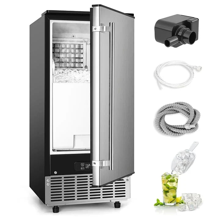 Commercial Under Counter Ice Maker Machine, 80Lbs/Day with 24lbs Ice Storage, Built-in Drain Pump/Automatic Cleaning/Timing Setting/Smart LCD Panel, Ideal for Both Home and Commercial Use H7