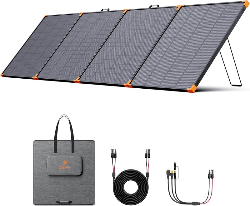 350-watt portable solar panel, suitable for power stations, hurricane emergency supplies, 43-volt foldable solar charger (25% efficient, IP68 waterproof rating, 4 reinforced stands, suitable for camping and RV travel) E0
