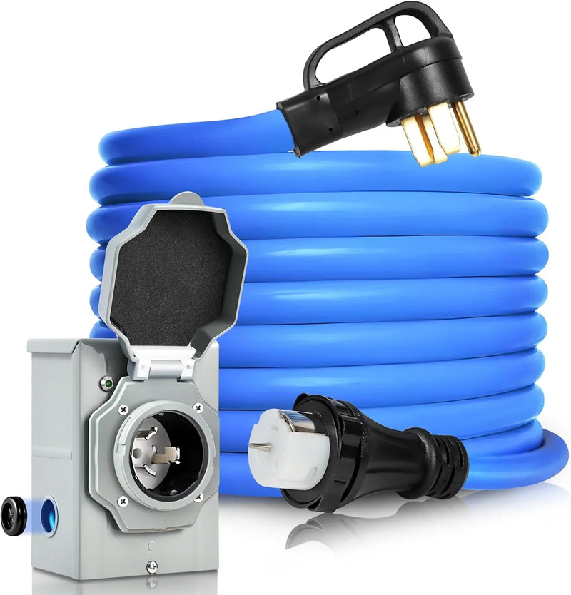 50 Amp Generator Cord and Pre-Drilled Power Inlet Box, Generator Cords 50FT, 50 Amp 125V/250V Generator Power Cord, NEMA 14-50P / SS2-50R Twist Lock Connector O8