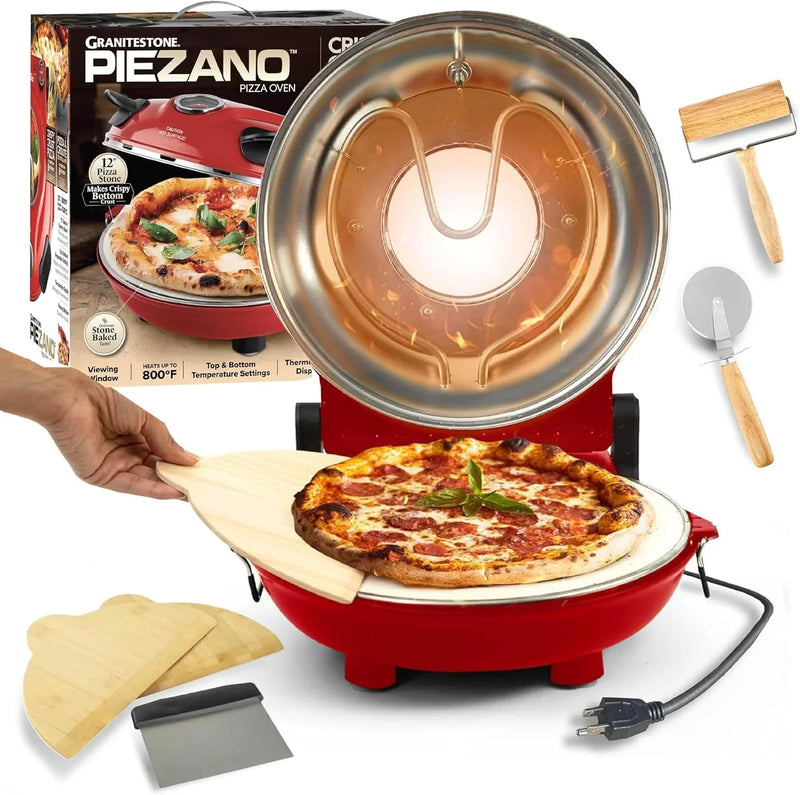 Pizza oven, with pizza cutter and dough roller, 12-inch portable indoor electric oven, 12-inch indoor pizza oven Y1