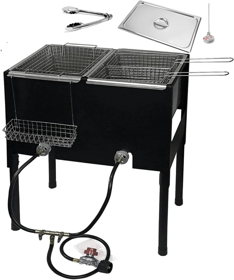 Triple Deep Fryer-3 Basket Stainless Steel Propane Cooker-Outdoor Fish Fry/Chicken-Tall Heavy Duty Q6