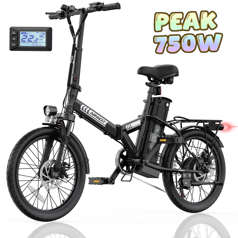 AIRWEST 20 in Foldable Electric Bike for Adults, Compact Commuter eBike with 500W Motor 750W Peak, Removable 48V 7.8Ah Battery, 50 Miles PAS... H7