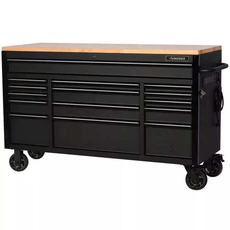 Heavy Duty 61 in. W x 23 in. D 15-Drawer Mobile Workbench with Solid Wood Top N8