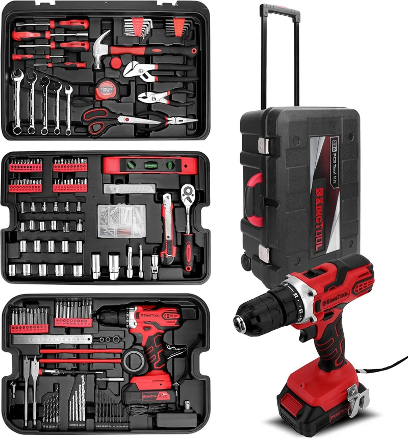 Home Tool Set Kit - 286 PCS Home Auto Repair Tool Kit with Rolling Tool Box, Mechanic Tool Sets with 21V Max Cordless Power drill, Perfect for Homeowner, Diyer, Handyman Z7
