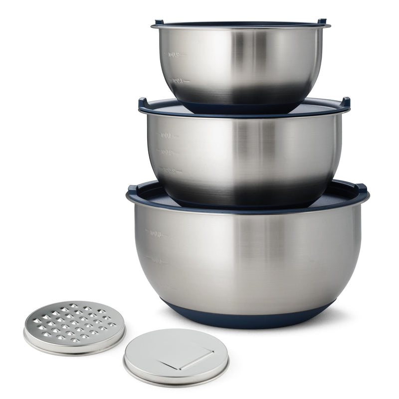8-Piece Stainless Steel Mixing Bowl and Grater Set with Lids E1