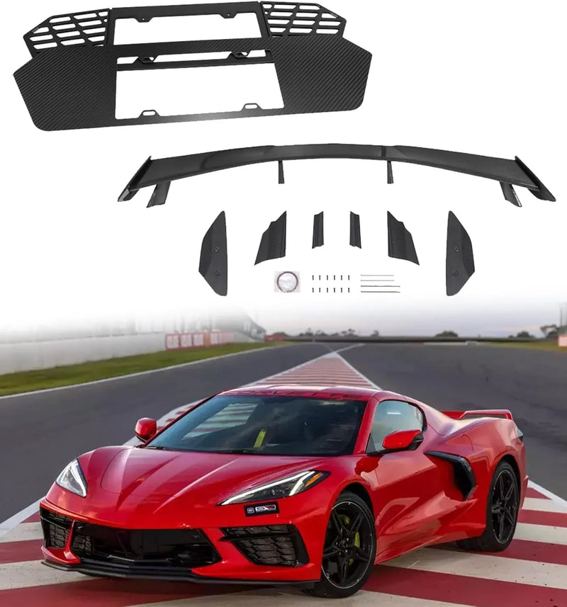 Bundled Items of C8 License Plate Frame and C8 High Wing Spoiler Fit for Corvette C8 2020-2025 Stingray Z51 2020-2025 P6