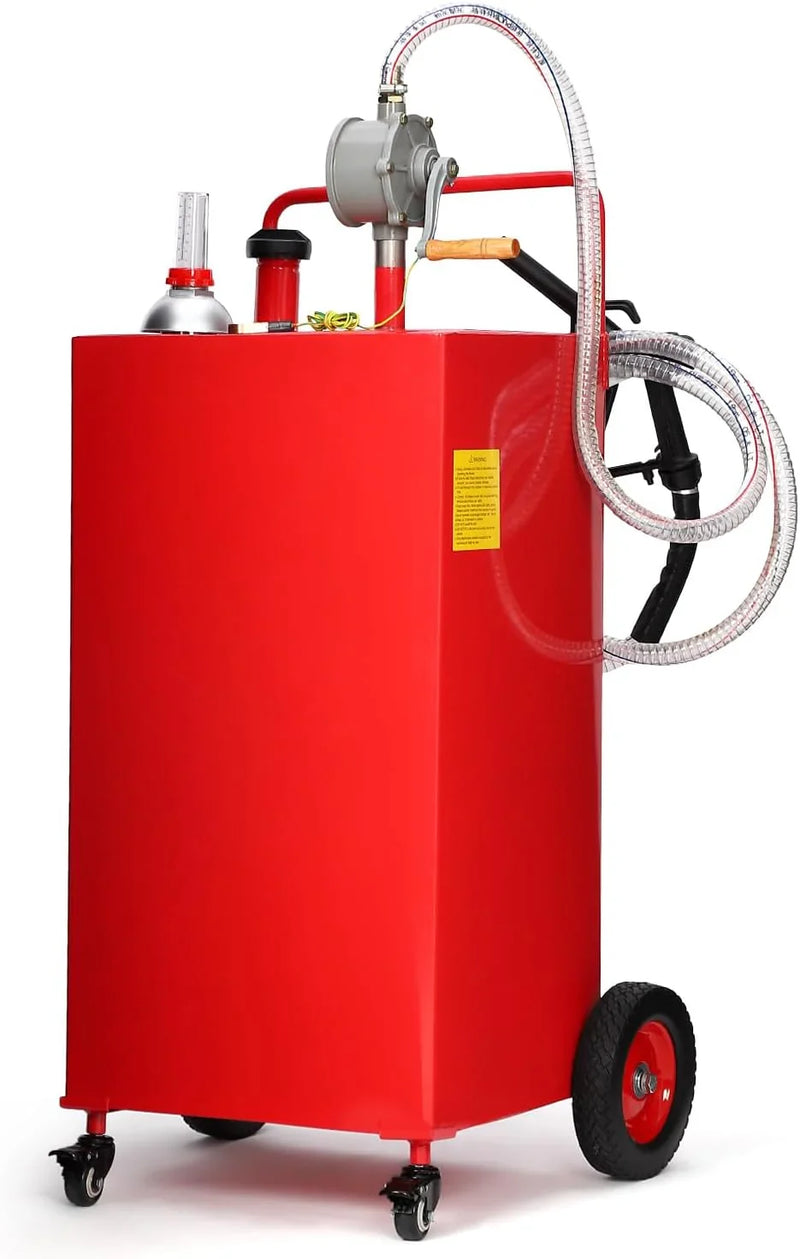 30 Gallon Fuel Caddy, Fuel Tank with Manual Transfer Pump for Gasoline & Diesel, Durable 4-Wheel Design, Mobile Fuel Storage for Cars, Trucks, Boats, Lawn Mowers, Red Q3