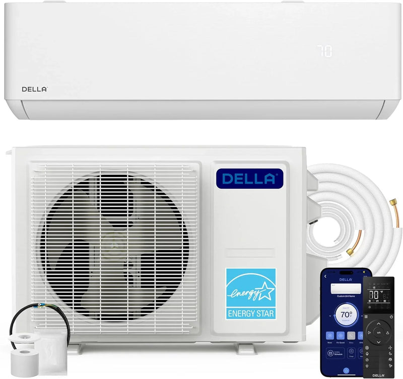 Hyper Heat Lower as -13°F 9,000 BTU WiFi Mini Split,Work with Alexa,Energy Star 115V 23 SEER2,Cools Up to 400 Sq. Ft,Inverter AC with 0.75 Ton Pre-Charged Heat Pump & 16.4ft Installation Kits P1