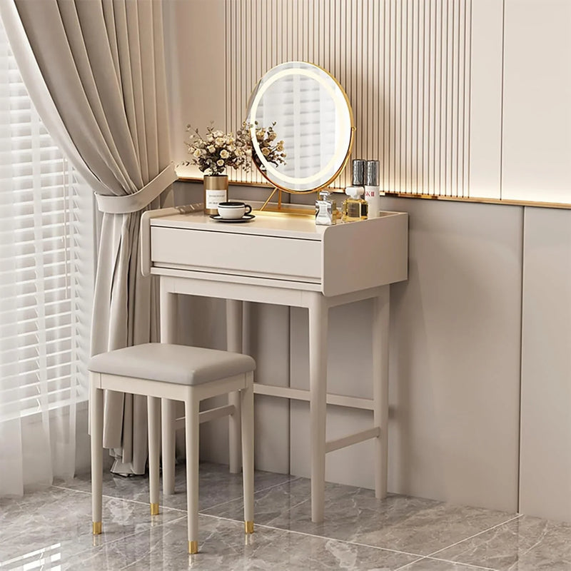 Makeup Vanity Desk with Drawers with Cushioned Stool Modern Vanity Desk Bedroom Vanity Set with Detachable Mirror and Makeup Box for Bedroom Girls Women P0