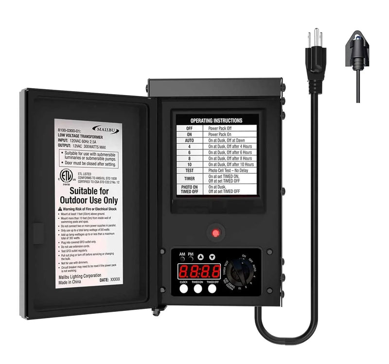 600W low-voltage transformer, outdoor landscape lighting transformer, 120V AC to 12V AC conversion, equipped with sensor and rain cover, suitable for garden LED lighting, spotlights, sidewalk lights X8