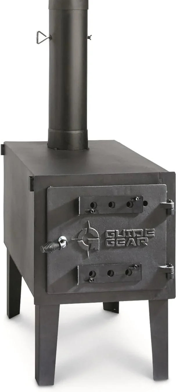 Guide Gear Large Outdoor Wood Burning Stove Portable with Chimney Pipe for Cooking, Camping, Tent, Hiking, Fishing, Backpacking Q6