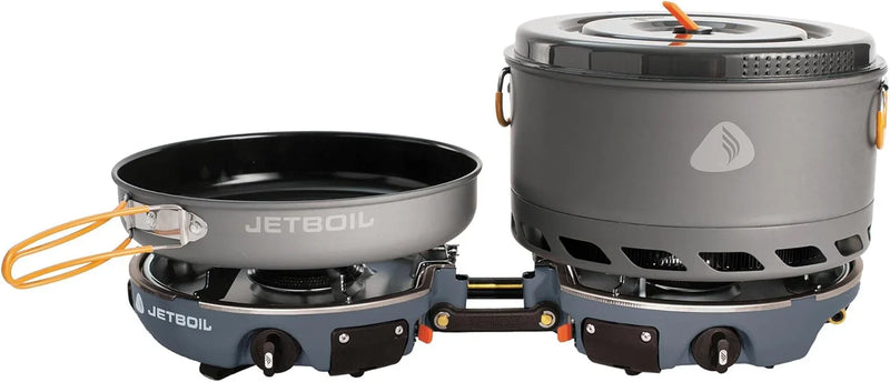 Backpack camping cooking equipment system, including camping cookware, suitable for backpacking and camping use. T0
