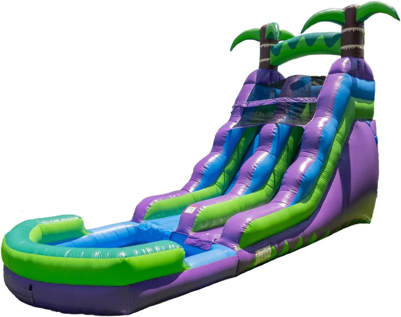 16’ Purple Tropical Lightweight Premium Commercial Grade Water Slide Inflatable with Attached Pool for Kids and Adults (with Blower), Wet Dry Use, Summer Fun M3